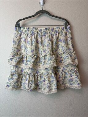 Bridgerton Floral Tiered Ruffle Skirt in Cream and Lavender Size Large